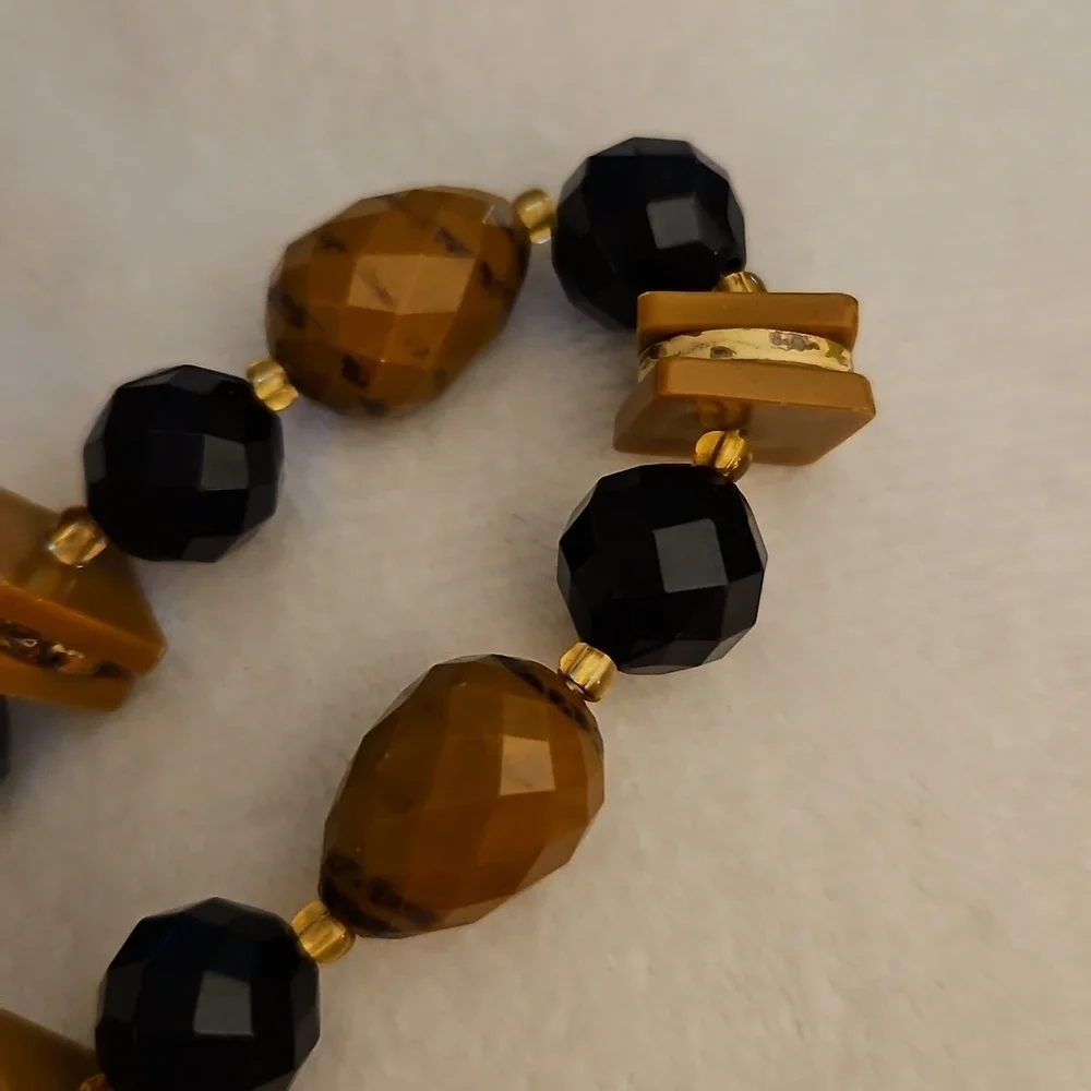 Vintage West Germany Black and Brown Plastic Faceted Beaded Necklace